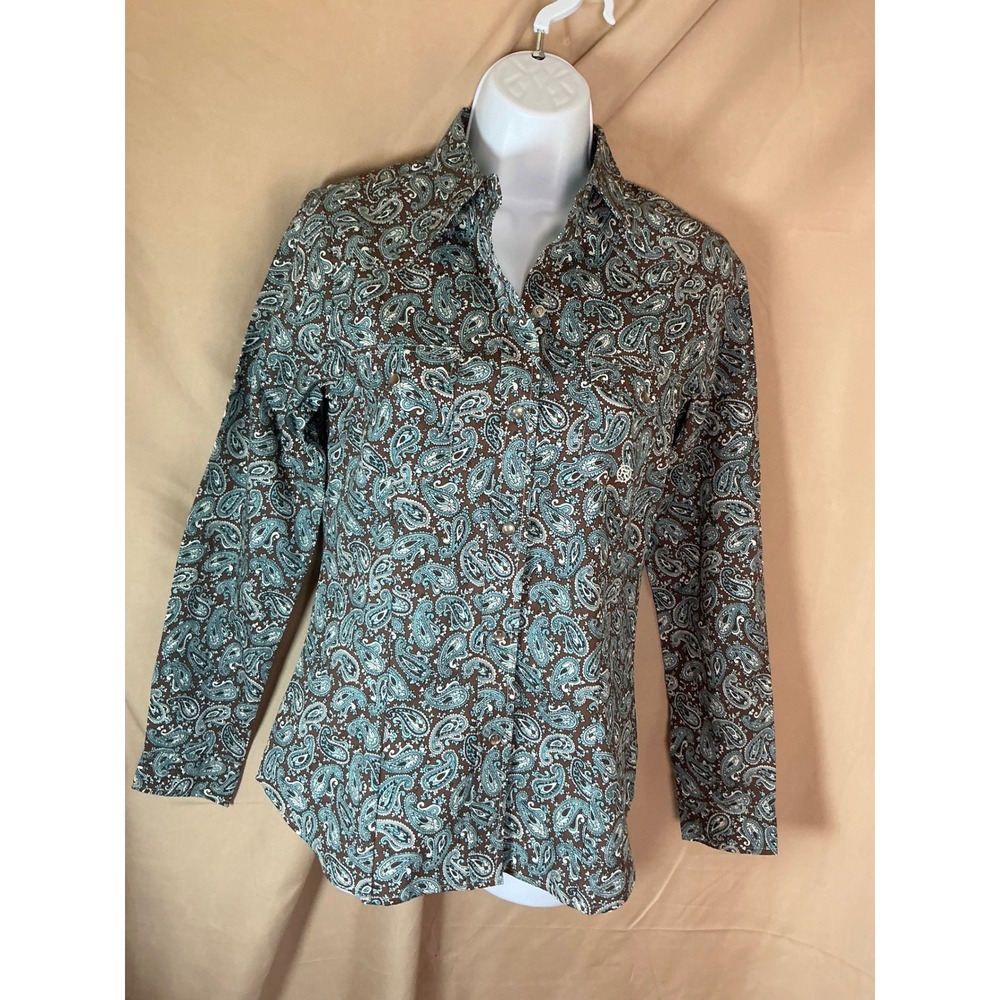 Roper Western Snap Shirt Womens XS Brown Teal Paisley NWT Long Sleeve Cowgirl